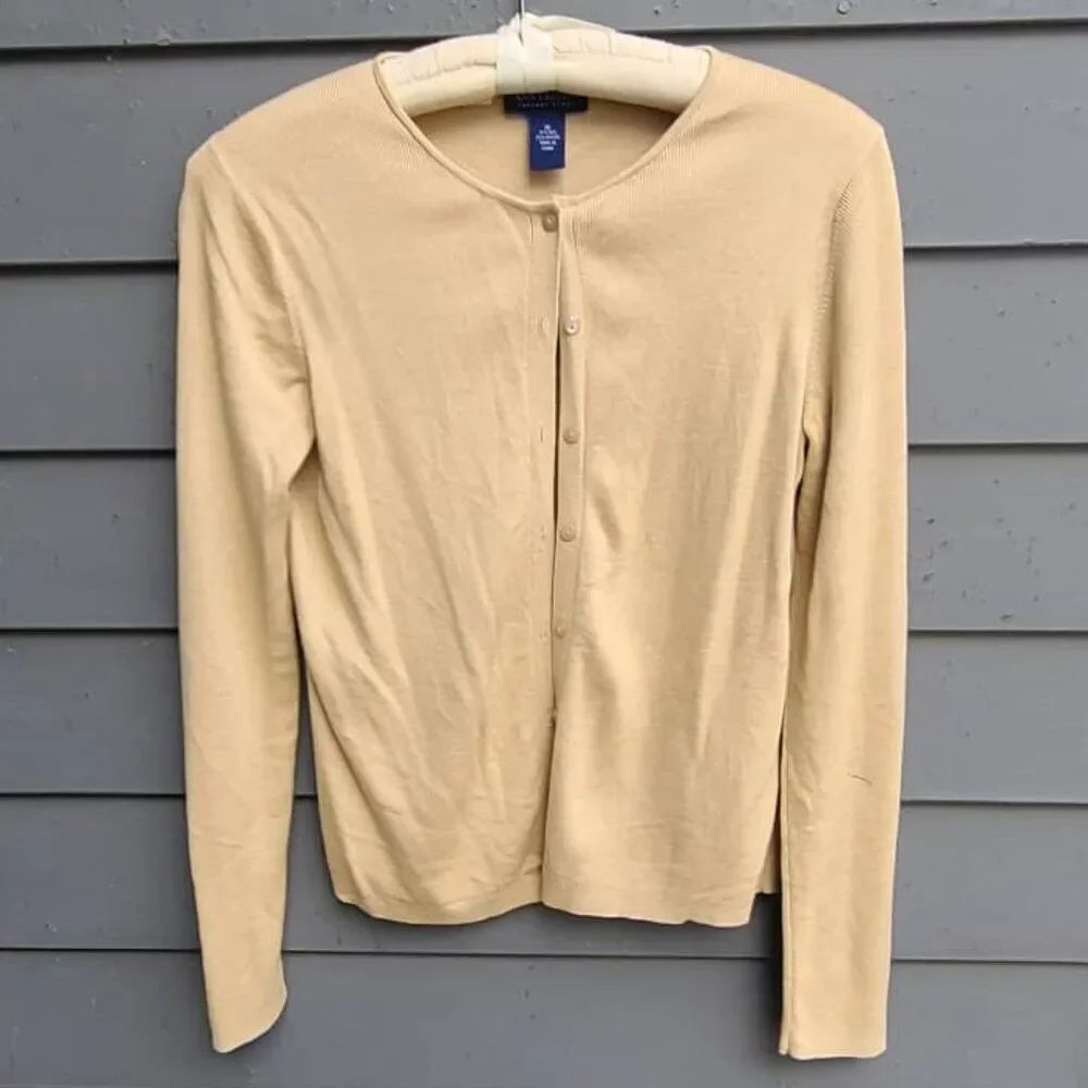 Vintage Ann Taylor Factory Silk Cotton Blend Camel Cardigan Medium